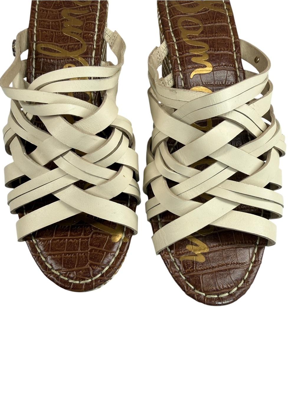 Sam Edelman Devon Ivory Leather Strappy Platform Wedge Sandals 9M - Picture 11 of 16